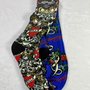 Y2K Ed Hardy multi-colored skull socks - 2 pairs skullsox fits Men sizes 6-12